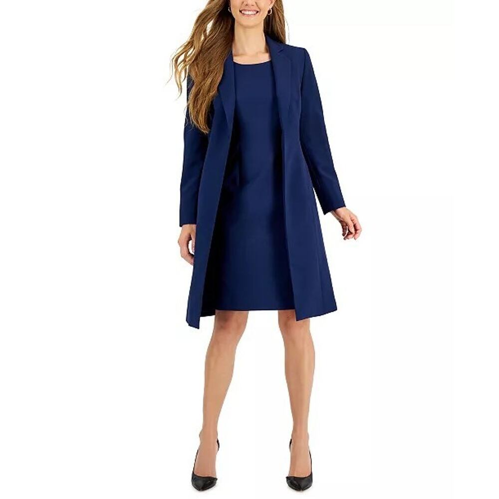 Le Suit Woman's Navy Blue Button Front Long Sleeve Blazer Jacket Plus Size 22W